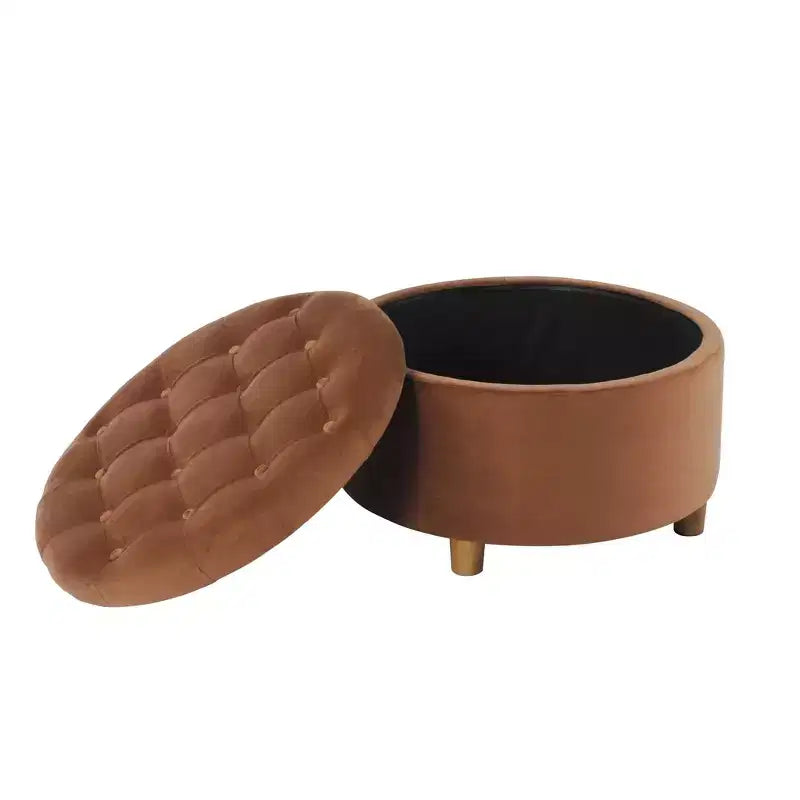 Pouf de rangement rond touffeté en velours - HomePop