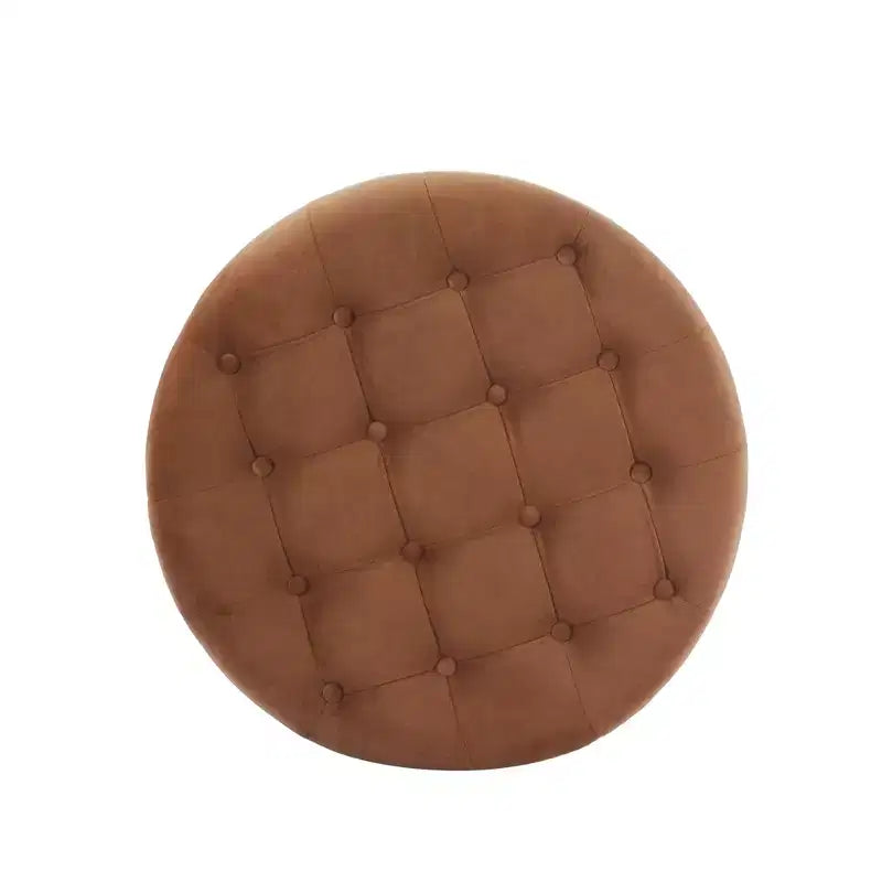 Pouf de rangement rond touffeté en velours - HomePop