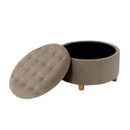 Pouf de rangement rond touffeté en velours - HomePop