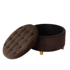 Pouf de rangement rond touffeté en velours - HomePop