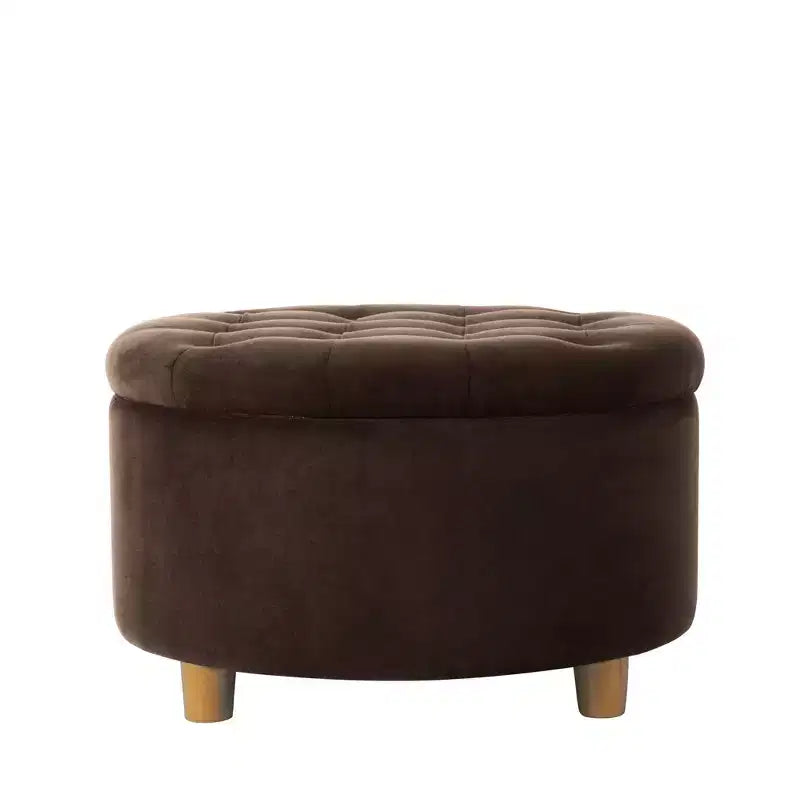 Pouf de rangement rond touffeté en velours - HomePop