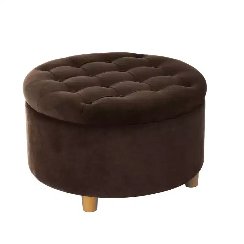 Pouf de rangement rond touffeté en velours - HomePop