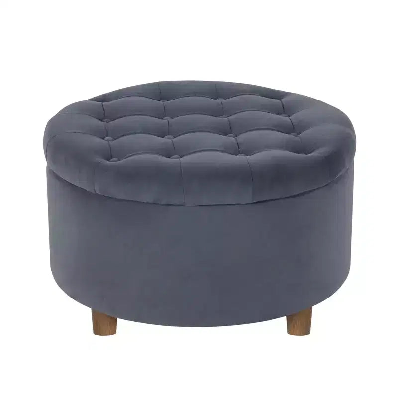 Pouf de rangement rond touffeté en velours - HomePop