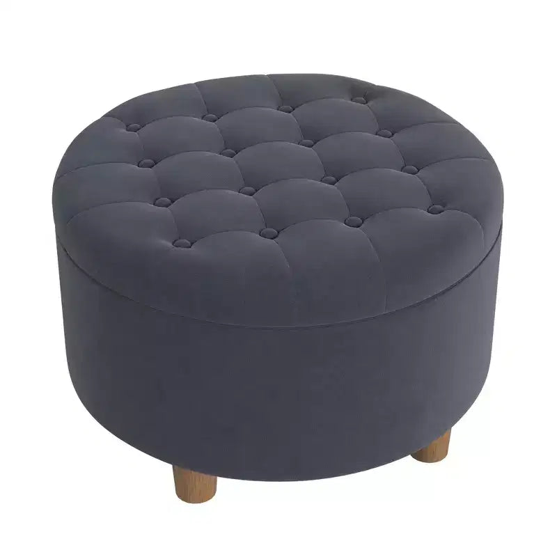Pouf de rangement rond touffeté en velours - HomePop