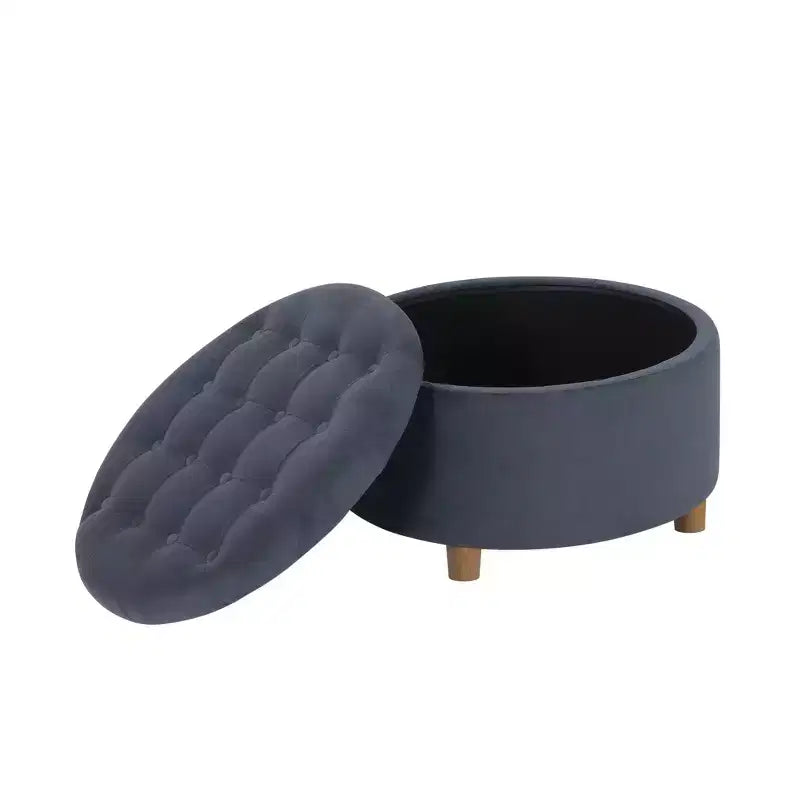 Pouf de rangement rond touffeté en velours - HomePop
