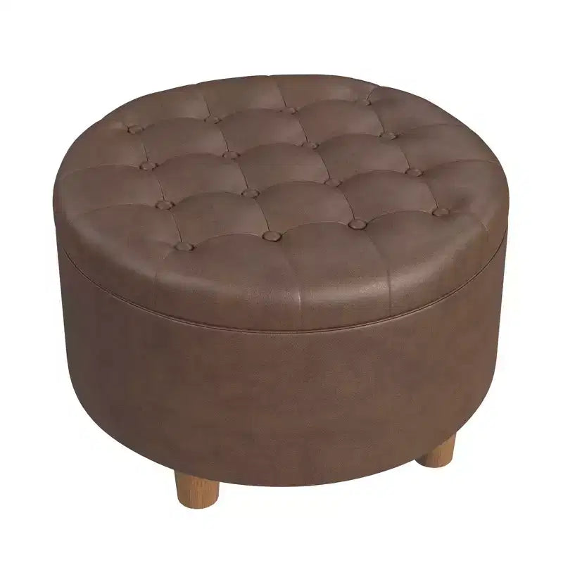 Pouf de rangement rond touffeté en velours - HomePop