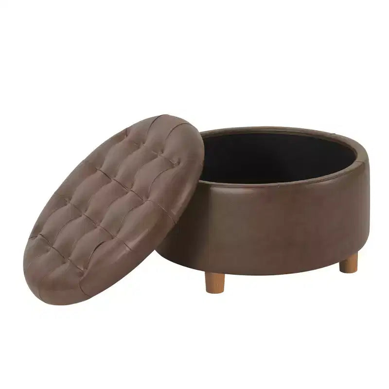 Pouf de rangement rond touffeté en velours - HomePop