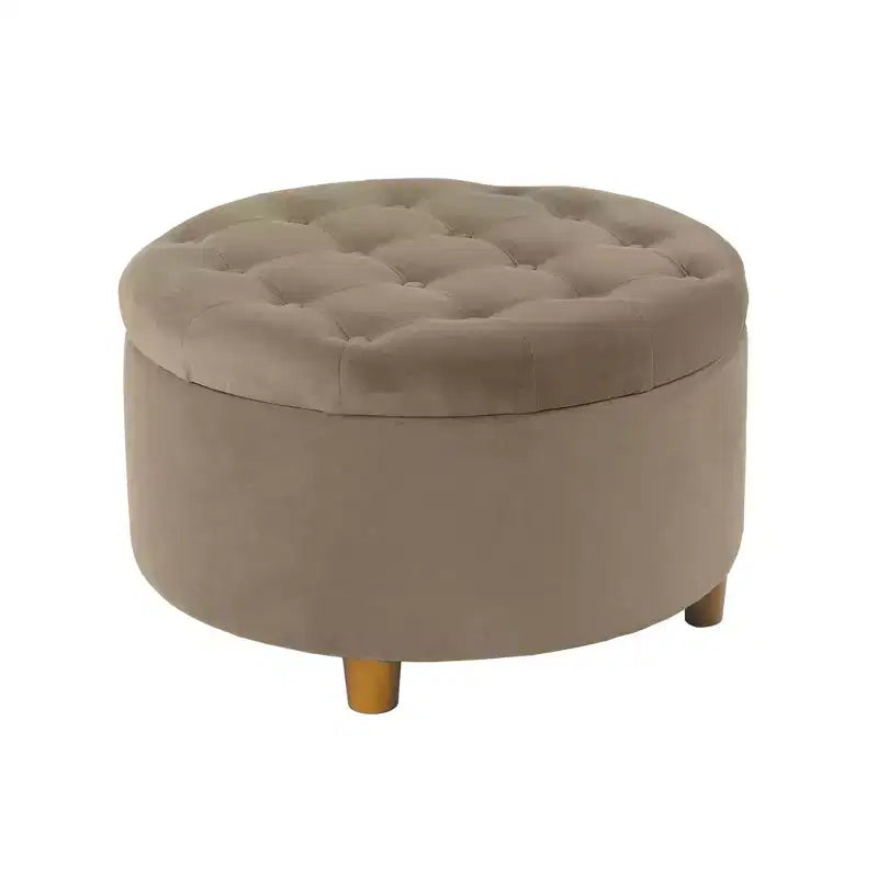 Pouf de rangement rond touffeté en velours - HomePop