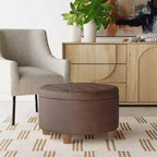 Pouf de rangement rond touffeté en velours - HomePop