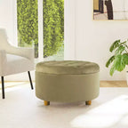 Pouf de rangement rond touffeté en velours - HomePop