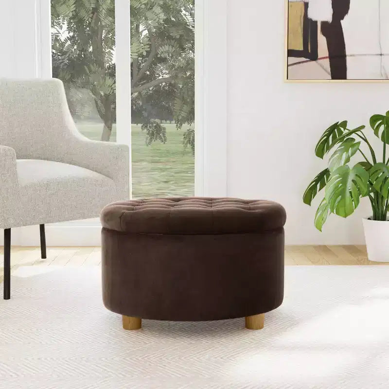 Pouf de rangement rond touffeté en velours - HomePop