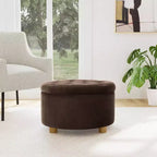 Pouf de rangement rond touffeté en velours - HomePop