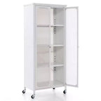 Armoire de rangement Costway avec roulettes et 2 portes translucides, étagères réglables, buffet 24 x 14,5 x 58