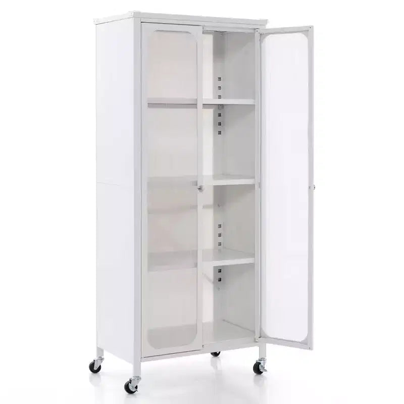Armoire de rangement Costway avec roulettes et 2 portes translucides, étagères réglables, buffet 24 x 14,5 x 58