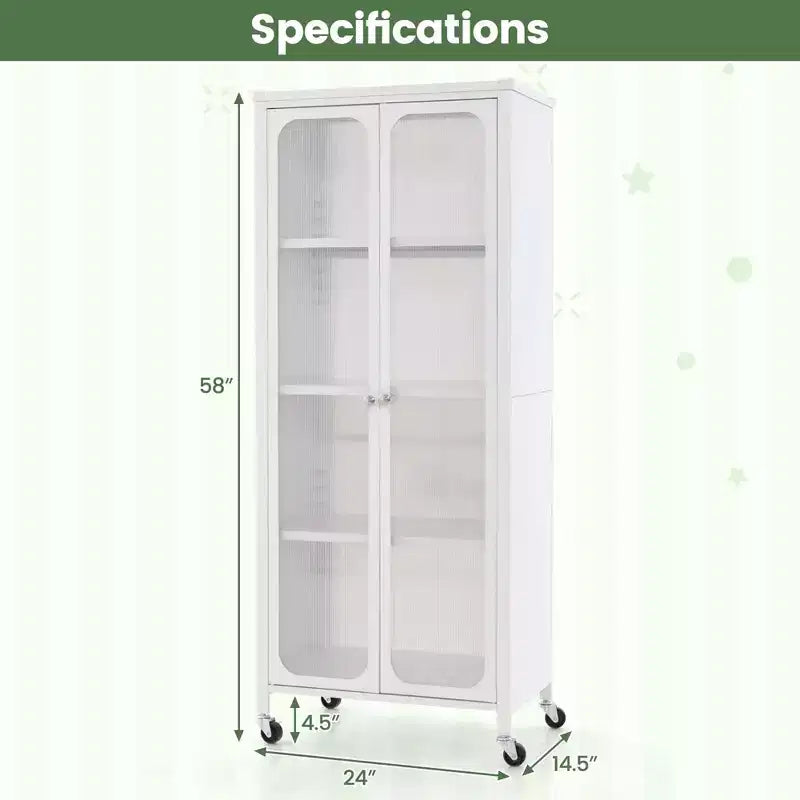 Armoire de rangement Costway avec roulettes et 2 portes translucides, étagères réglables, buffet 24 x 14,5 x 58