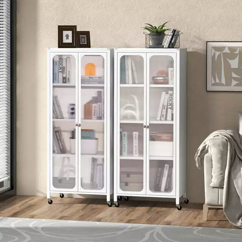 Armoire de rangement Costway avec roulettes et 2 portes translucides, étagères réglables, buffet 24 x 14,5 x 58
