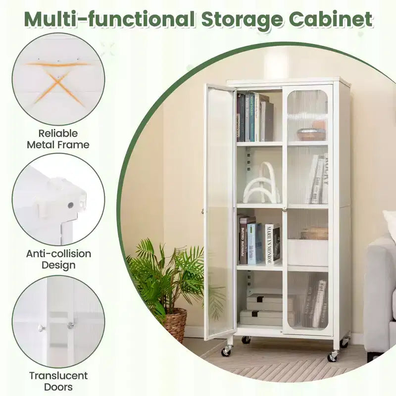 Armoire de rangement Costway avec roulettes et 2 portes translucides, étagères réglables, buffet 24 x 14,5 x 58