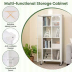 Armoire de rangement Costway avec roulettes et 2 portes translucides, étagères réglables, buffet 24 x 14,5 x 58