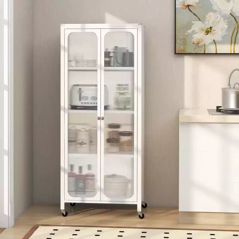 Armoire de rangement Costway avec roulettes et 2 portes translucides, étagères réglables, buffet 24 x 14,5 x 58
