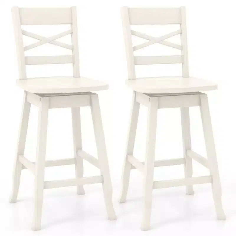 Costway 2 PCS 24/30 Counter/Bar Height Stool Rubber Wood Swivel Bar Stool with Inclined Backrest Cream