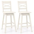 Costway 2 PCS 24/30 Counter/Bar Height Stool Rubber Wood Swivel Bar Stool with Inclined Backrest Cream