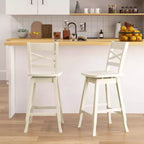 Costway Lot de 2 tabourets de bar pivotants en bois d'hévéa avec dossier incliné, hauteur 61/76 cm, crème