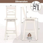 Costway Lot de 2 tabourets de bar pivotants en bois d'hévéa avec dossier incliné, hauteur 61/76 cm, crème