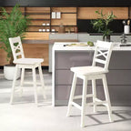 Costway Lot de 2 tabourets de bar pivotants en bois d'hévéa avec dossier incliné, hauteur 61/76 cm, crème