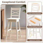 Costway Lot de 2 tabourets de bar pivotants en bois d'hévéa avec dossier incliné, hauteur 61/76 cm, crème
