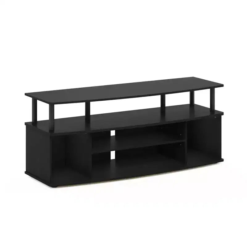 Meuble TV moderne Furinno Grand centre de divertissement Peut contenir une télévision jusqu'à 55 pouces avec étagères de rangement ouvertes en bois noir