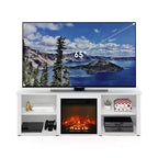 Furinno Classic Meuble TV Console de divertissement avec cheminée électrique 18" pour TV jusqu'à 70", blanc massif