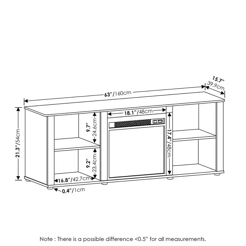 Furinno Classic Meuble TV Console de divertissement avec cheminée électrique 18" pour TV jusqu'à 70", blanc massif