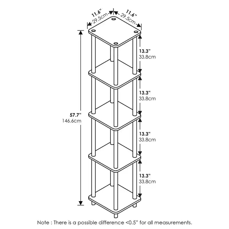 Furinno Étagère d'angle carrée à 5 niveaux anti-basculement pour salle de bain, placard, bureau à domicile, salon et cuisine, chêne français/noir