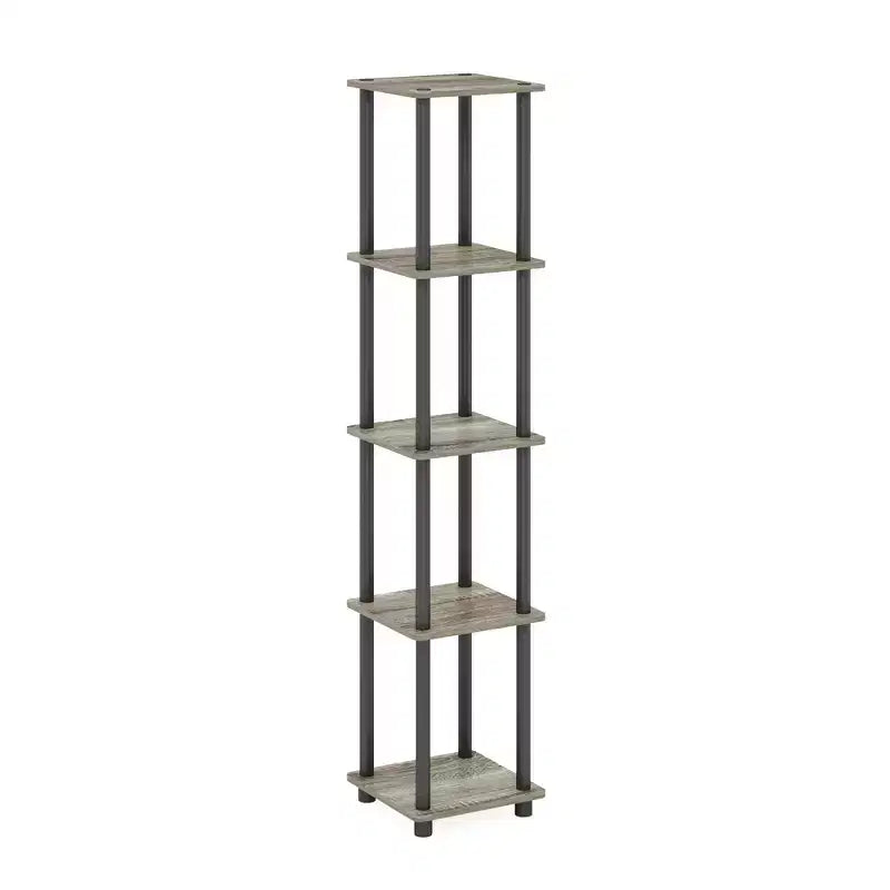 Furinno Étagère d'angle carrée à 5 niveaux anti-basculement pour salle de bain, placard, bureau à domicile, salon et cuisine, chêne français/noir
