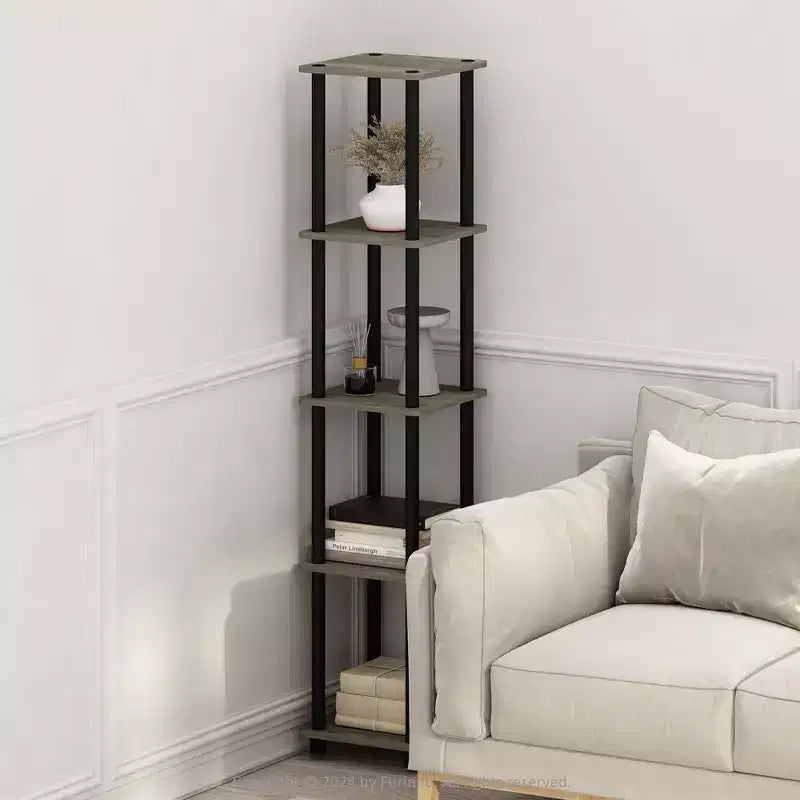 Furinno Étagère d'angle carrée à 5 niveaux anti-basculement pour salle de bain, placard, bureau à domicile, salon et cuisine, chêne français/noir