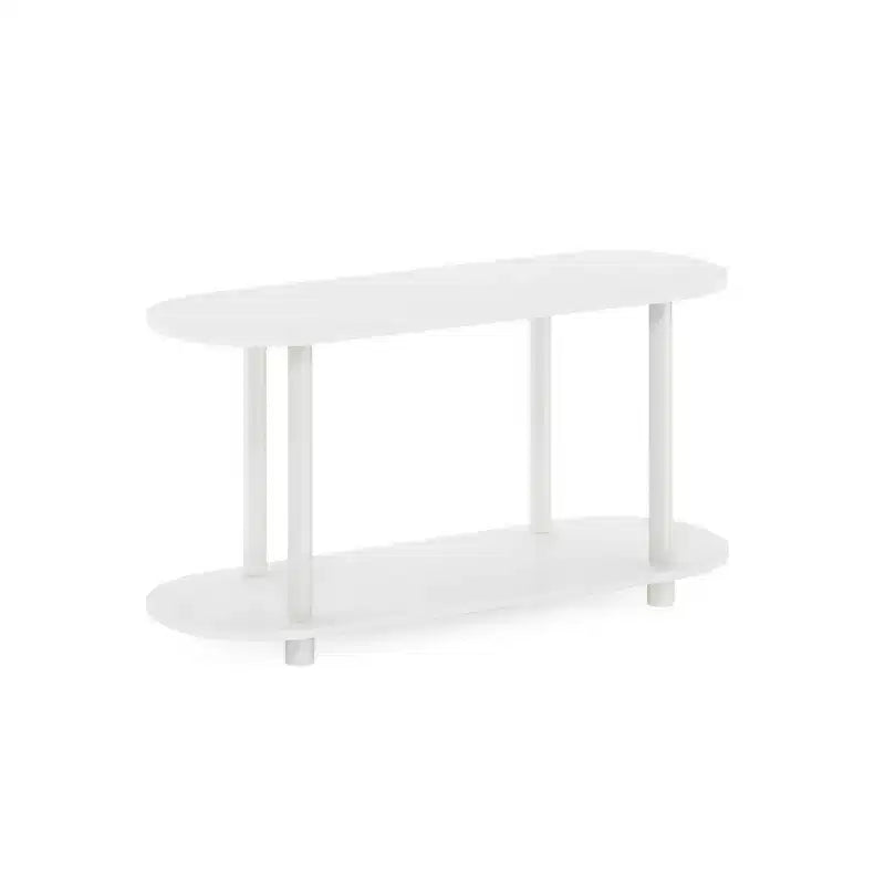 Furinno Table d'appoint ovale moderne à 2 niveaux, table d'appoint, table d'entrée pour salon, chambre à coucher, décoration intérieure, Blanc