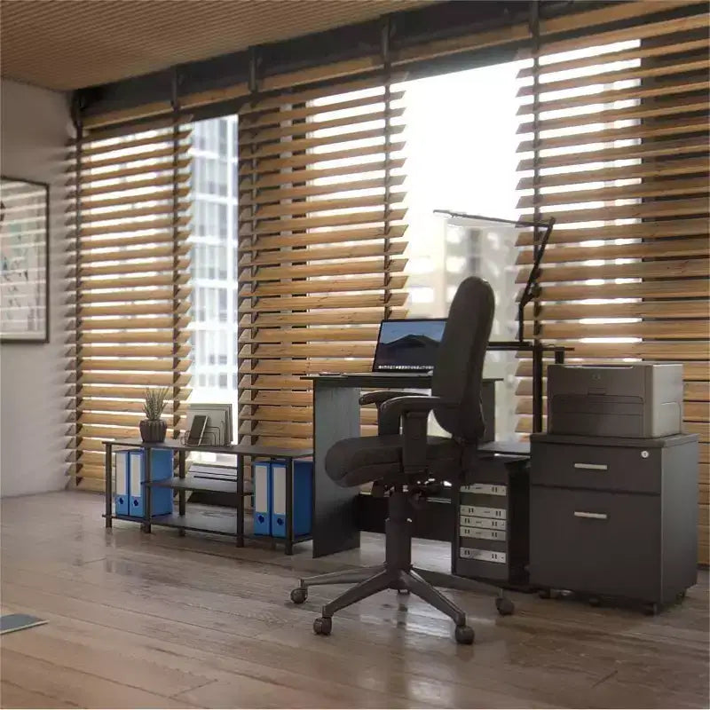 Furinno Bureau d'ordinateur moderne pour bureau à domicile, table d'étude pour ordinateur portable avec support pour unité centrale et étagère de rangement ouverte, Americano/Noir