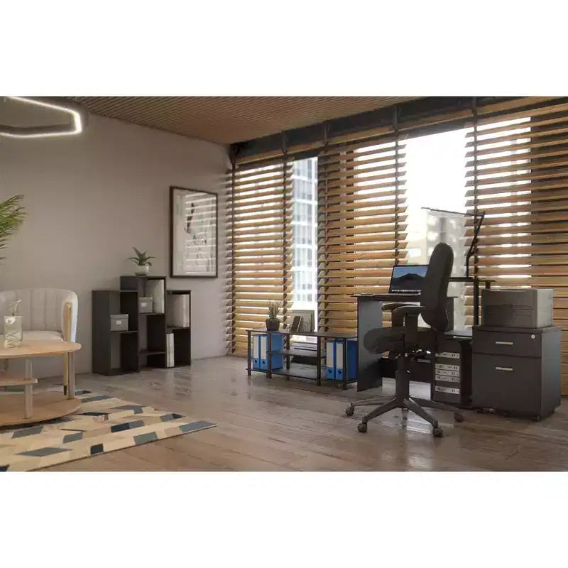 Furinno Bureau d'ordinateur moderne pour bureau à domicile, table d'étude pour ordinateur portable avec support pour unité centrale et étagère de rangement ouverte, Americano/Noir