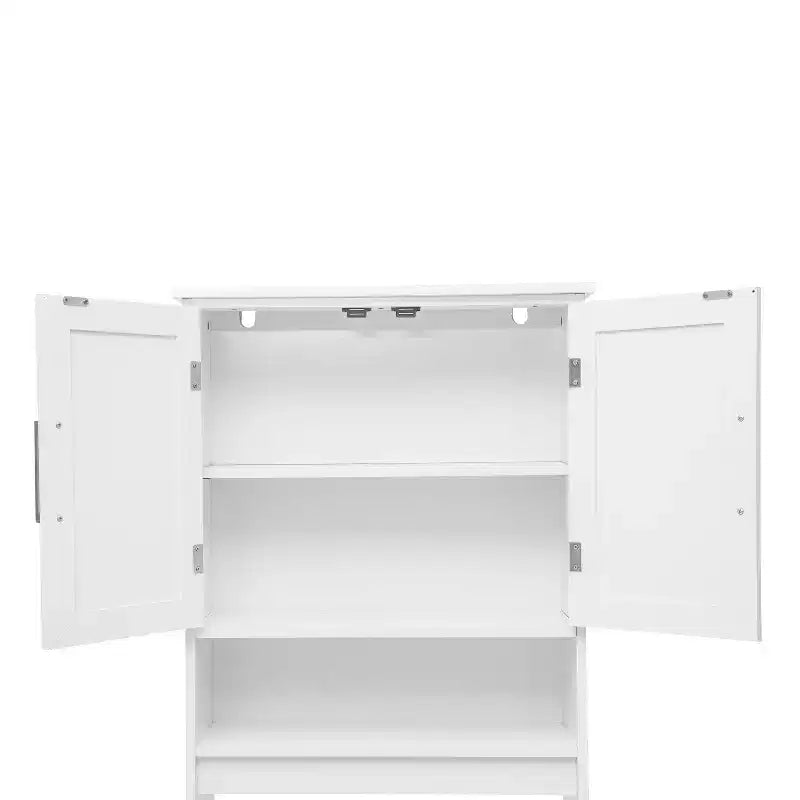 Meuble de rangement de salle de bain Emma and Oliver à placer au-dessus des toilettes, avec étagère réglable à l'intérieur, étagère inférieure ouverte et portes à fermeture magnétique double