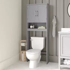 Meuble de rangement de salle de bain Emma and Oliver à placer au-dessus des toilettes, avec étagère réglable à l'intérieur, étagère inférieure ouverte et portes à fermeture magnétique double