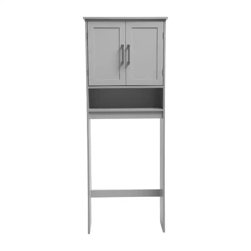 Meuble de rangement de salle de bain Emma and Oliver à placer au-dessus des toilettes, avec étagère réglable à l'intérieur, étagère inférieure ouverte et portes à fermeture magnétique double