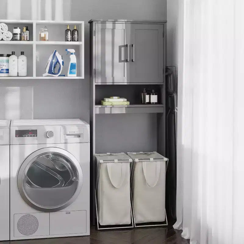 Meuble de rangement de salle de bain Emma and Oliver à placer au-dessus des toilettes, avec étagère réglable à l'intérieur, étagère inférieure ouverte et portes à fermeture magnétique double