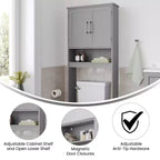 Meuble de rangement de salle de bain Emma and Oliver à placer au-dessus des toilettes, avec étagère réglable à l'intérieur, étagère inférieure ouverte et portes à fermeture magnétique double