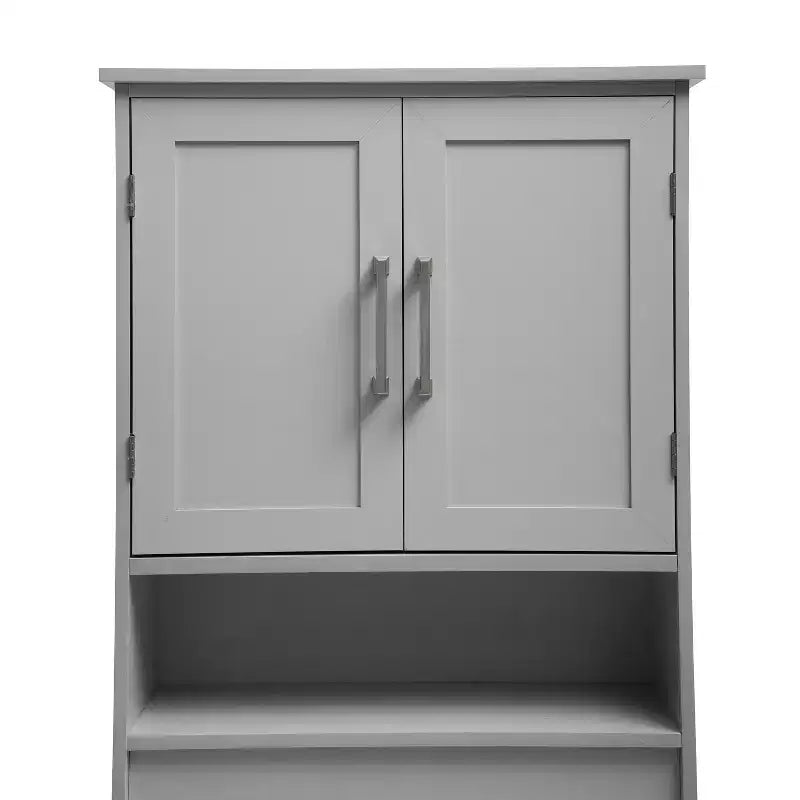 Meuble de rangement de salle de bain Emma and Oliver à placer au-dessus des toilettes, avec étagère réglable à l'intérieur, étagère inférieure ouverte et portes à fermeture magnétique double