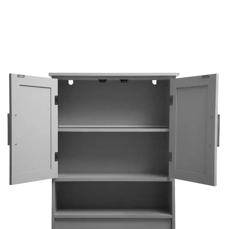 Meuble de rangement de salle de bain Emma and Oliver à placer au-dessus des toilettes, avec étagère réglable à l'intérieur, étagère inférieure ouverte et portes à fermeture magnétique double