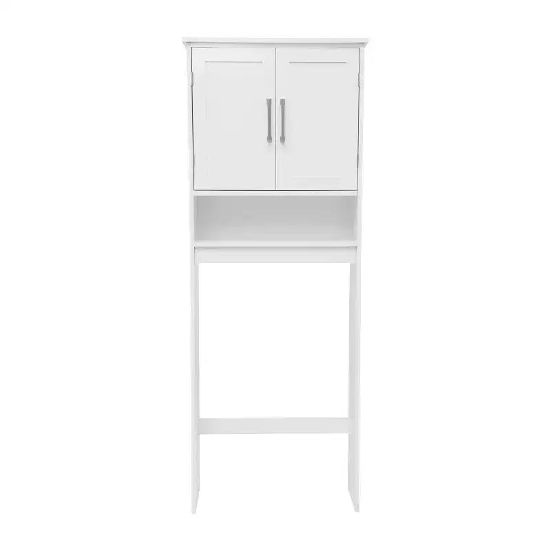 Meuble de rangement de salle de bain Emma and Oliver à placer au-dessus des toilettes, avec étagère réglable à l'intérieur, étagère inférieure ouverte et portes à fermeture magnétique double