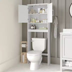 Meuble de rangement de salle de bain Emma and Oliver à placer au-dessus des toilettes, avec étagère réglable à l'intérieur, étagère inférieure ouverte et portes à fermeture magnétique double