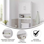 Meuble de rangement de salle de bain Emma and Oliver à placer au-dessus des toilettes, avec étagère réglable à l'intérieur, étagère inférieure ouverte et portes à fermeture magnétique double