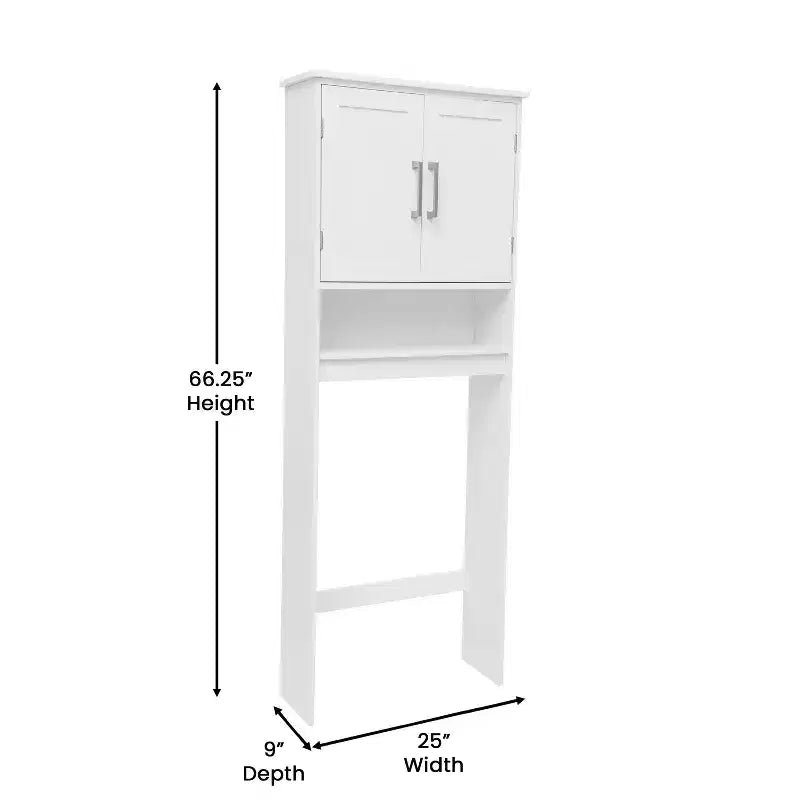Meuble de rangement de salle de bain Emma and Oliver à placer au-dessus des toilettes, avec étagère réglable à l'intérieur, étagère inférieure ouverte et portes à fermeture magnétique double