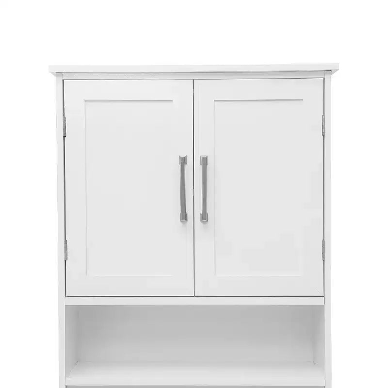 Meuble de rangement de salle de bain Emma and Oliver à placer au-dessus des toilettes, avec étagère réglable à l'intérieur, étagère inférieure ouverte et portes à fermeture magnétique double